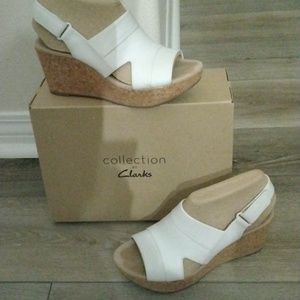 Clarks white wedge sandals
